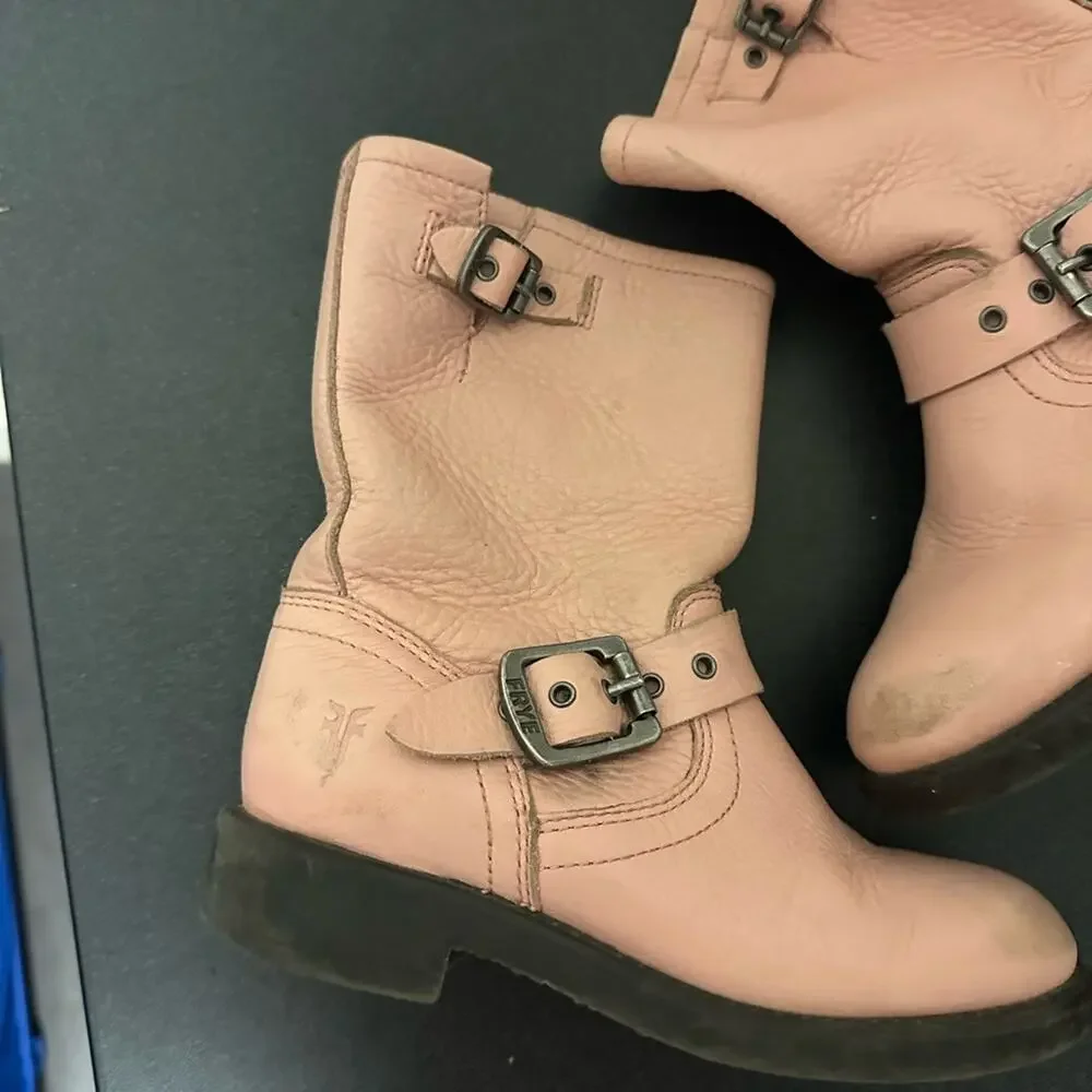 Girls Frye Youth Engineer Boot Pink Leather Biker Pull On Bootie Size 12.5 Girls